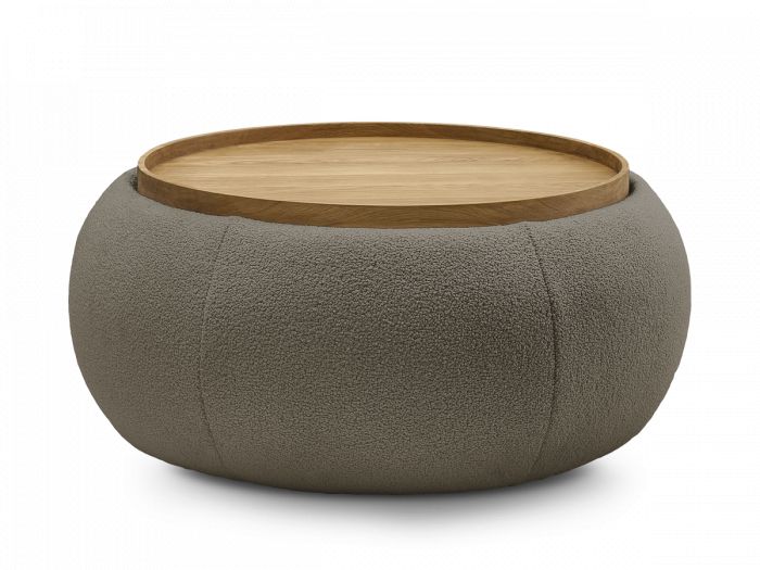 Pouf rond avec plateau HAYDEN tissu bouclette