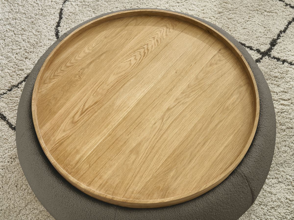 Pouf rond avec plateau HAYDEN tissu bouclette