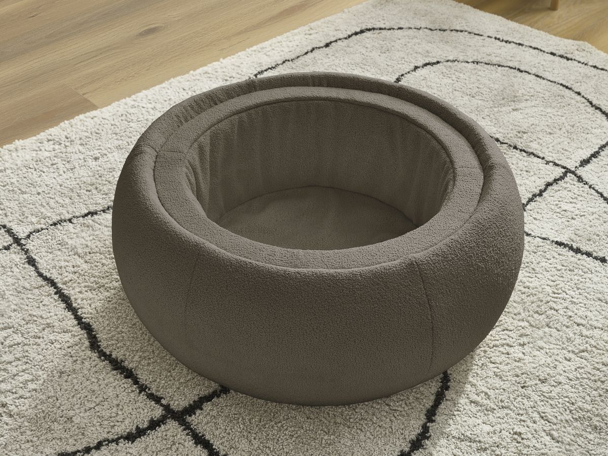 Pouf rond avec plateau HAYDEN tissu bouclette