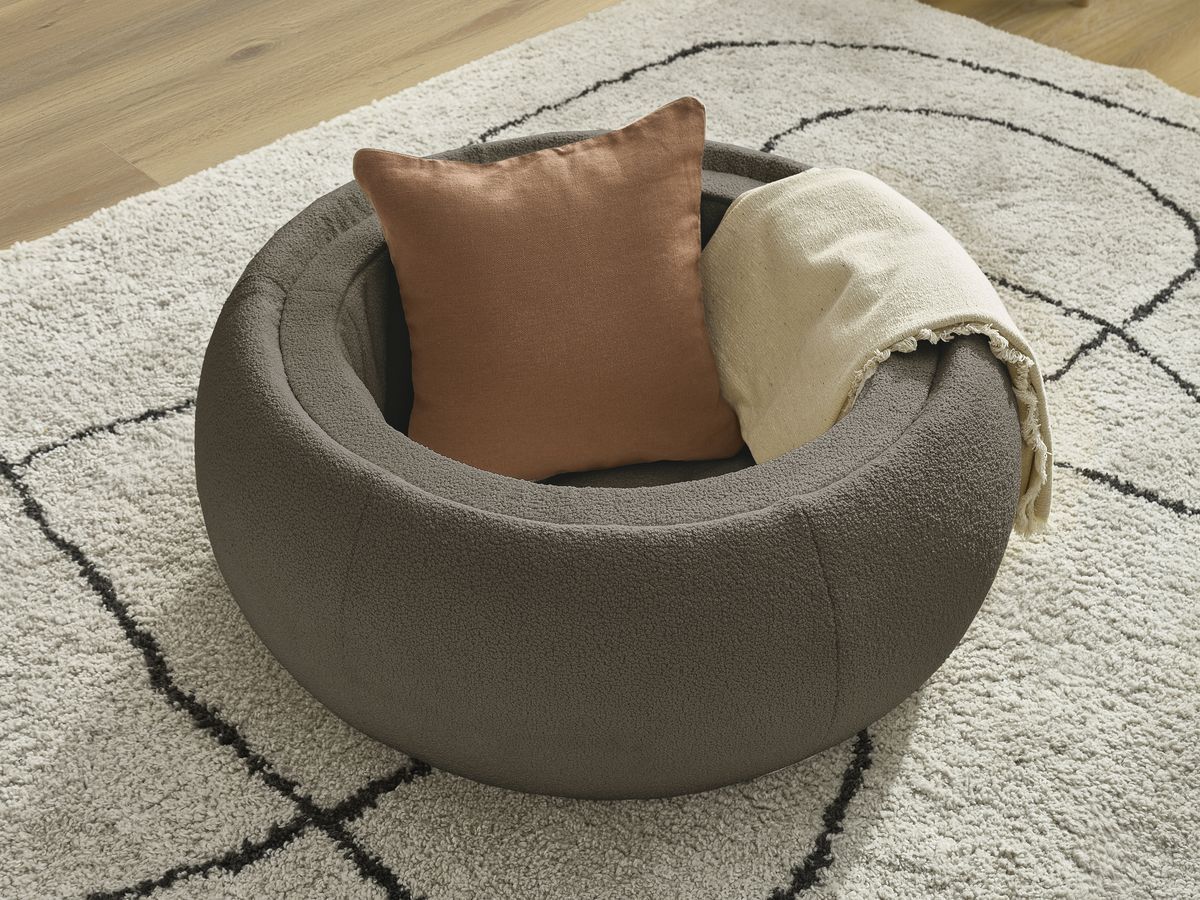 Pouf rond avec plateau HAYDEN tissu bouclette