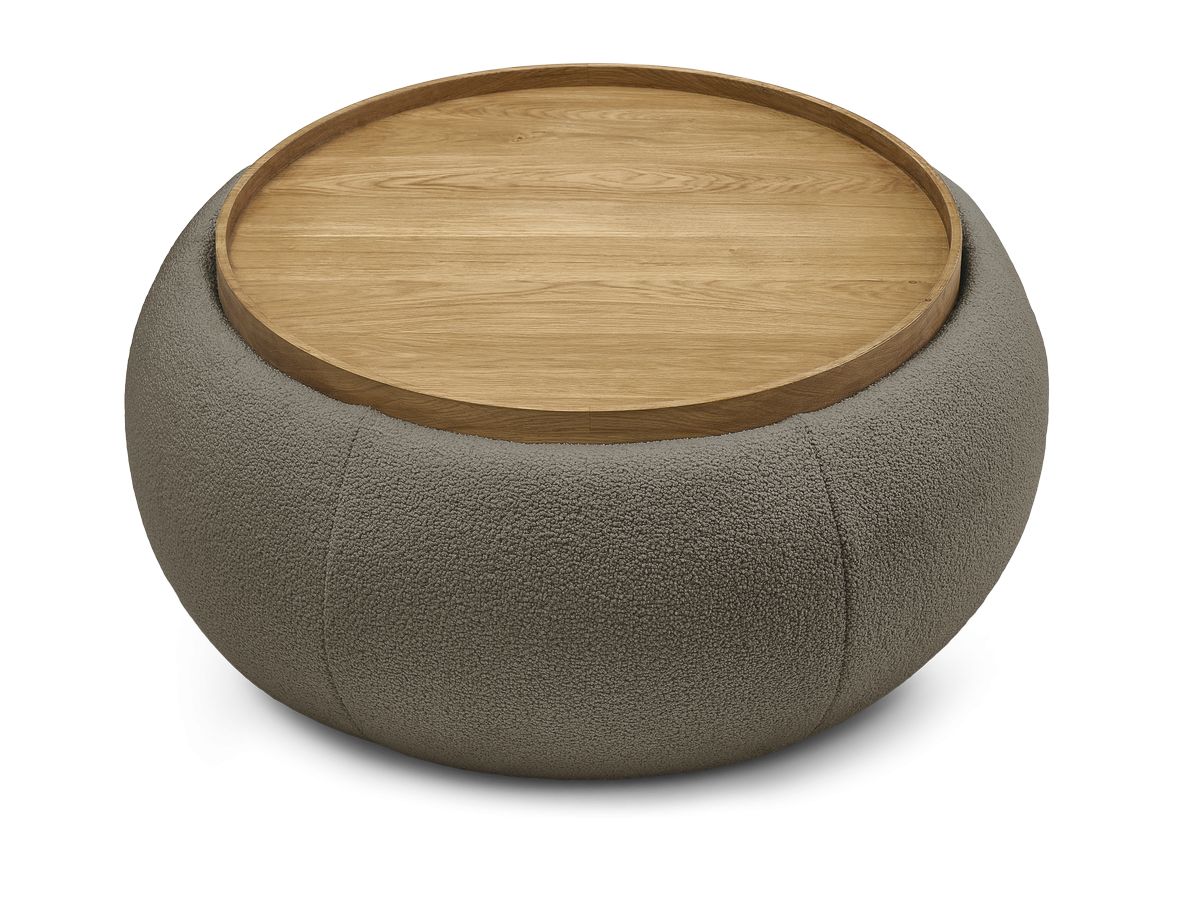 Pouf rond avec plateau HAYDEN tissu bouclette