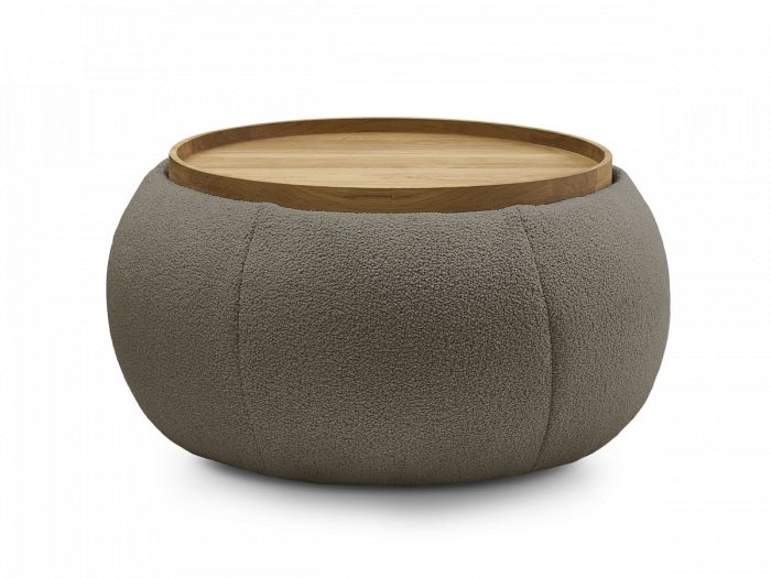 Pouf rond avec plateau HAYDEN tissu bouclette