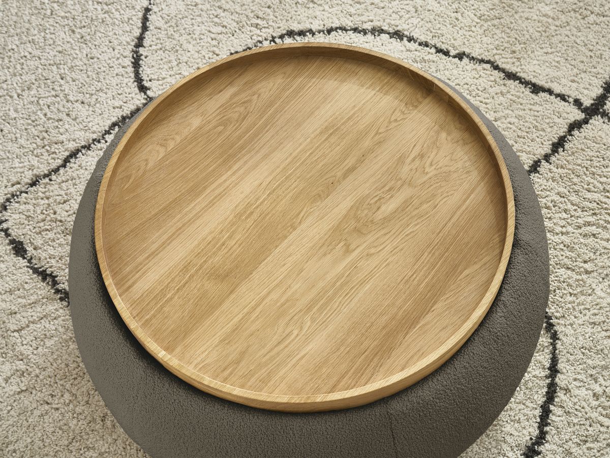 Pouf rond avec plateau HAYDEN tissu bouclette