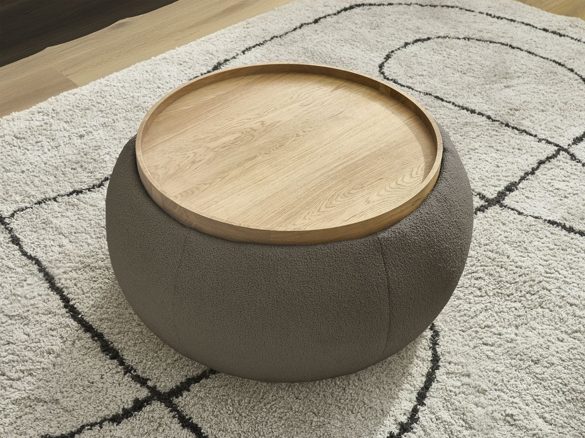 Pouf rond avec plateau HAYDEN tissu bouclette