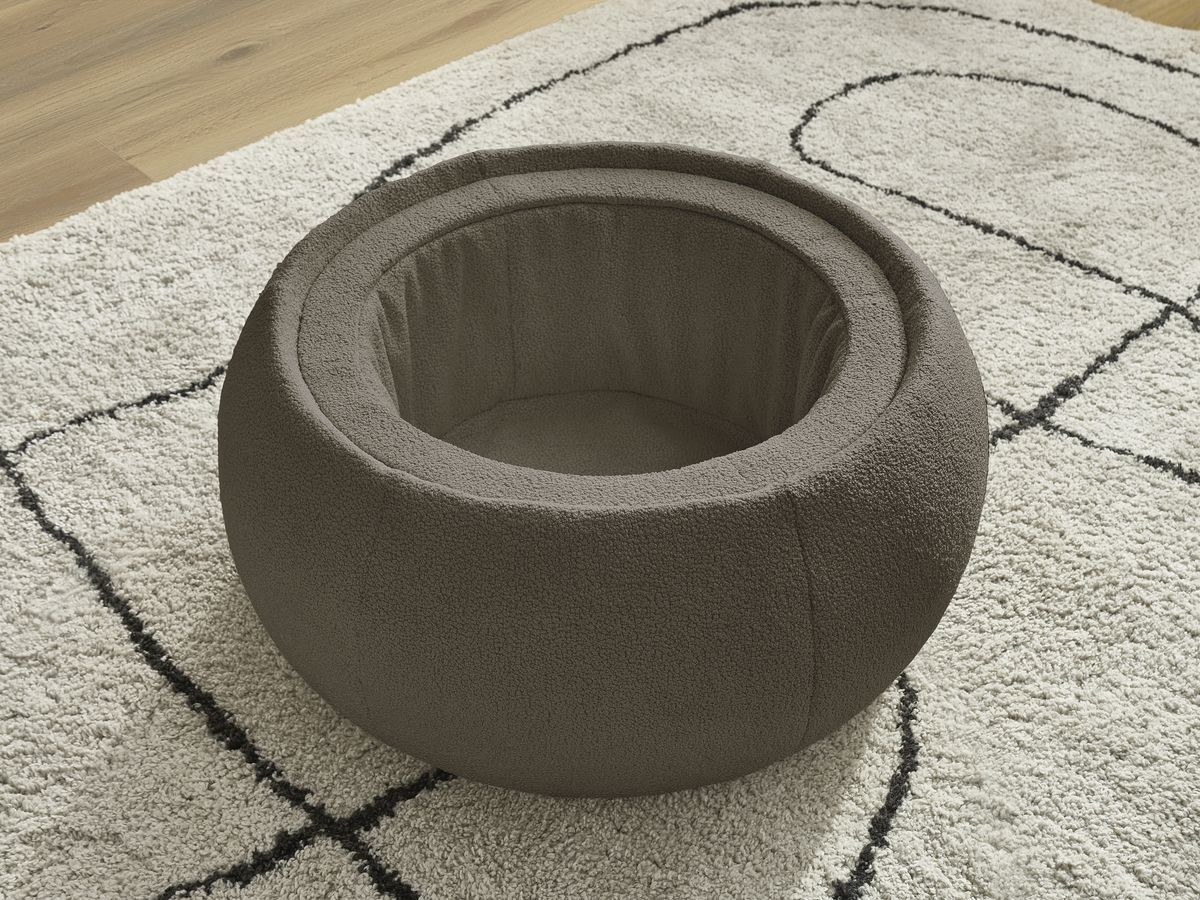 Pouf rond avec plateau HAYDEN tissu bouclette