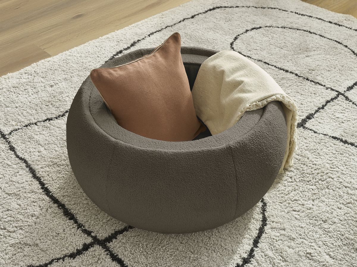 Pouf rond avec plateau HAYDEN tissu bouclette