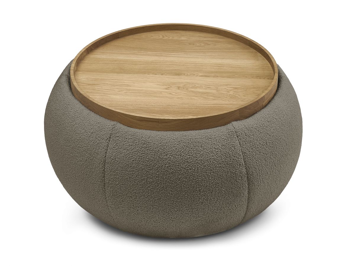 Pouf rond avec plateau HAYDEN tissu bouclette