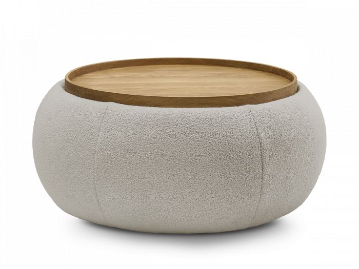 Pouf rond avec plateau HAYDEN tissu bouclette