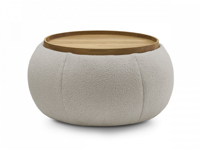 Pouf rond avec plateau HAYDEN tissu bouclette