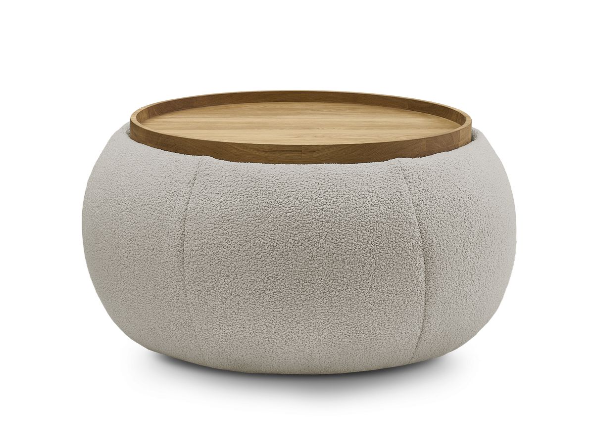 Pouf rond avec plateau HAYDEN tissu bouclette