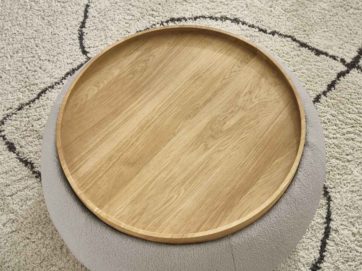 Pouf rond avec plateau HAYDEN tissu bouclette