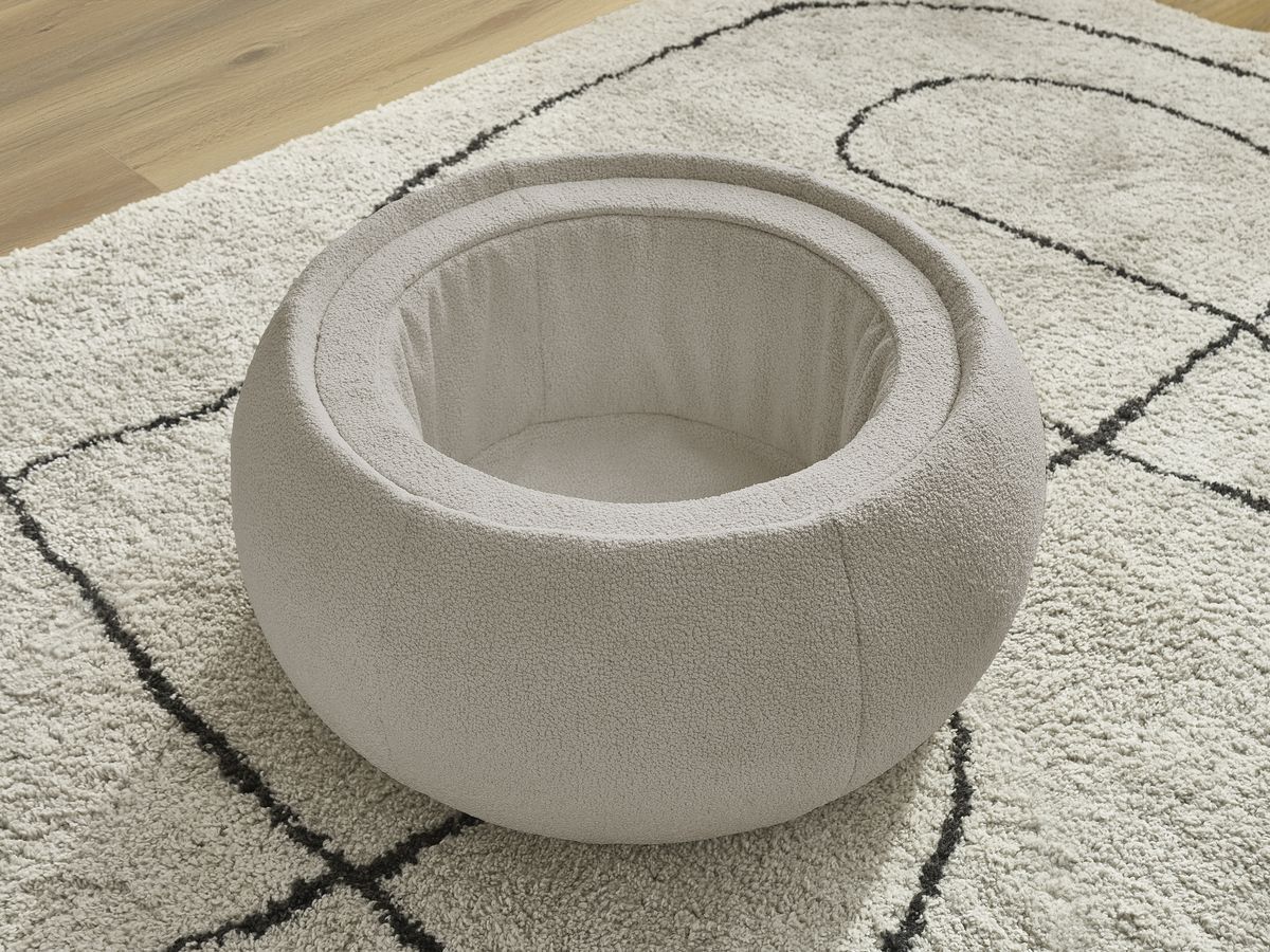 Pouf rond avec plateau HAYDEN tissu bouclette