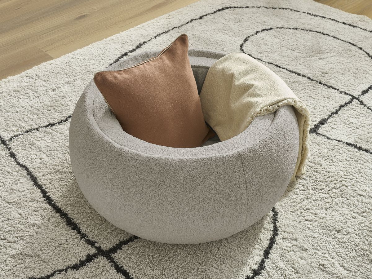 Pouf rond avec plateau HAYDEN tissu bouclette