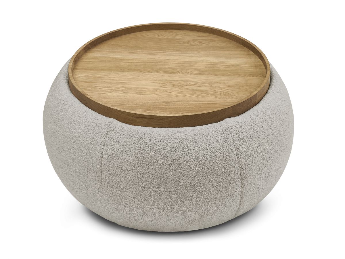 Pouf rond avec plateau HAYDEN tissu bouclette