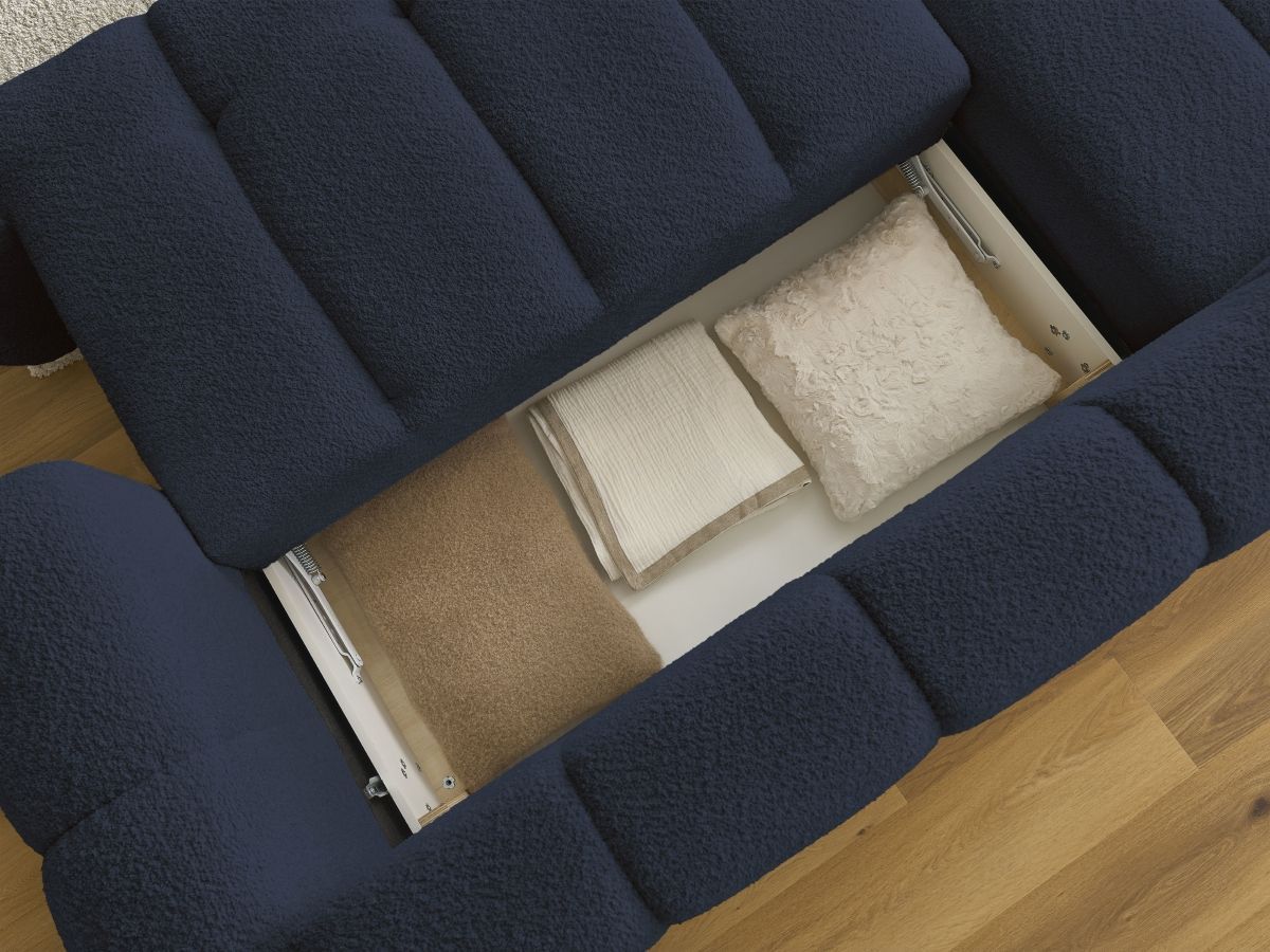 Canapé d'angle convertible FUJI tissu bouclette avec pouf