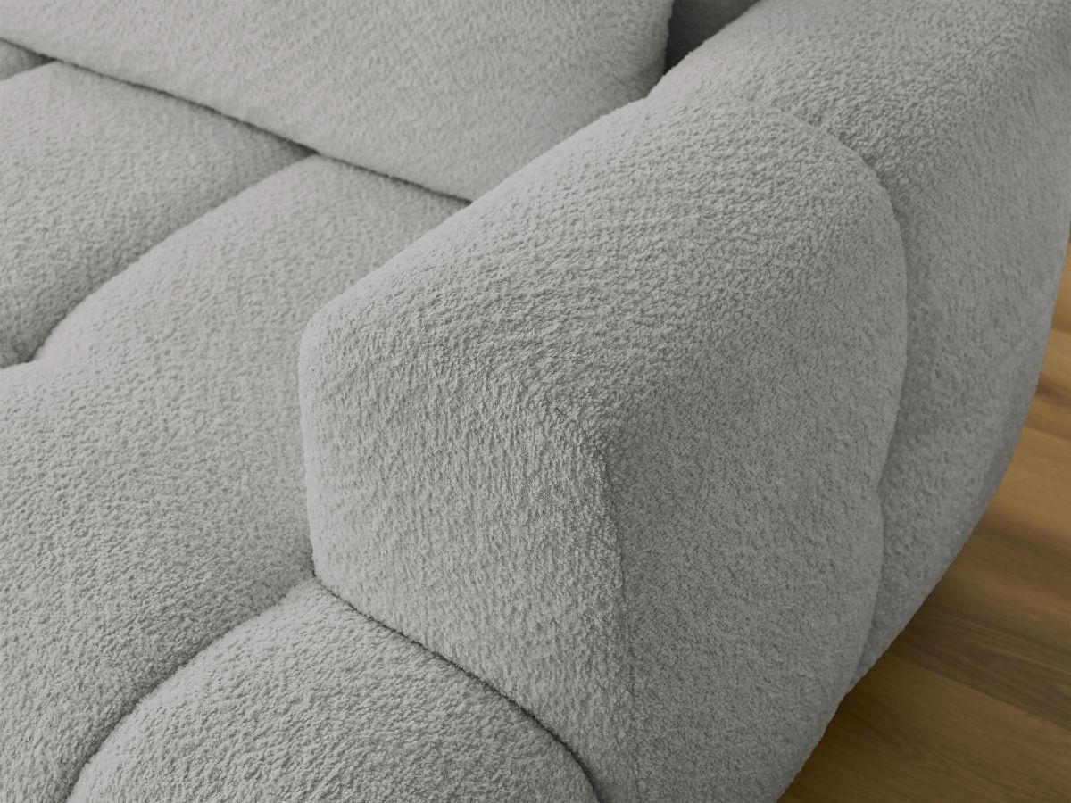 Canapé d'angle convertible FUJI tissu bouclette avec pouf