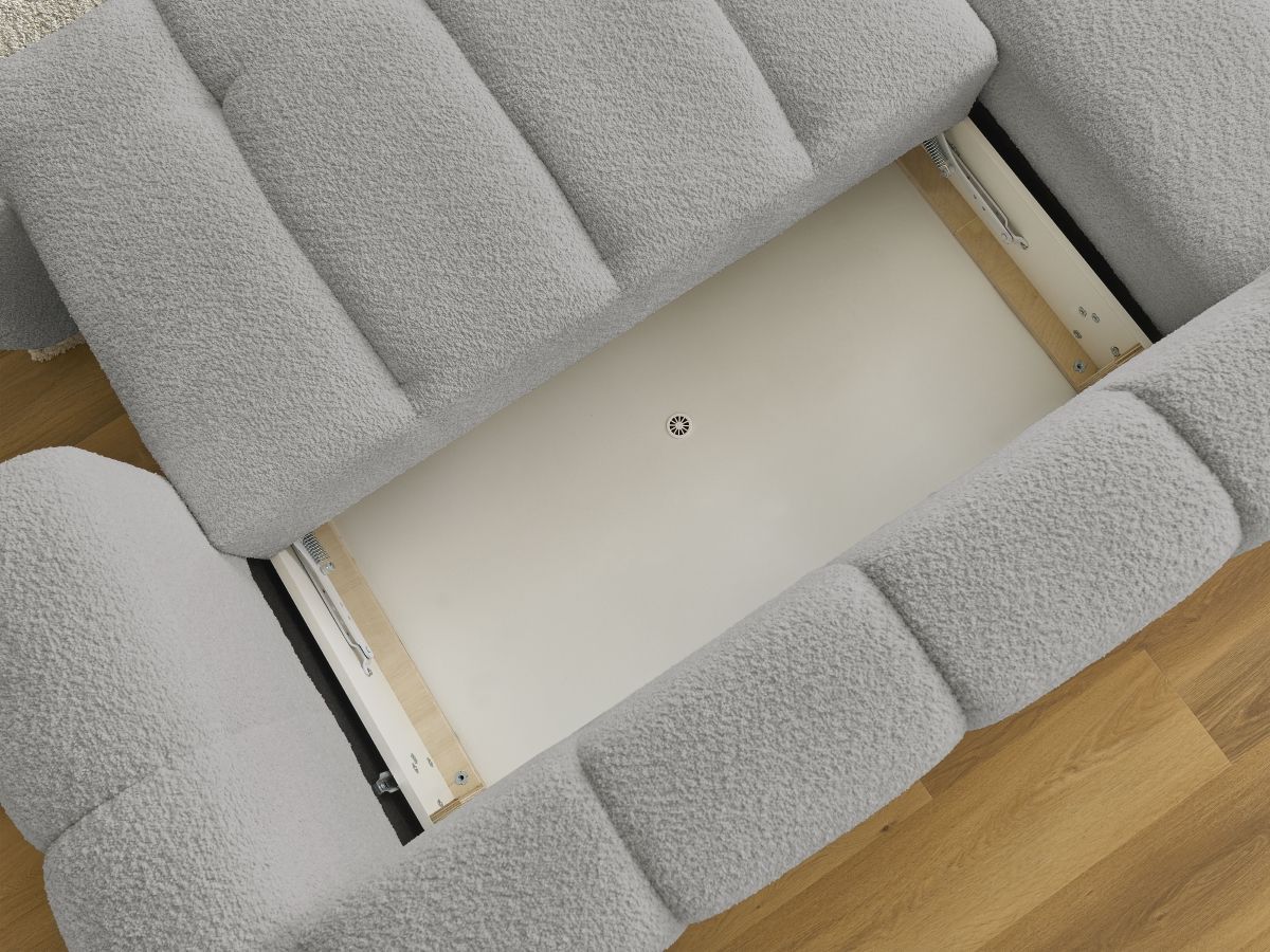 Canapé d'angle convertible FUJI tissu bouclette avec pouf