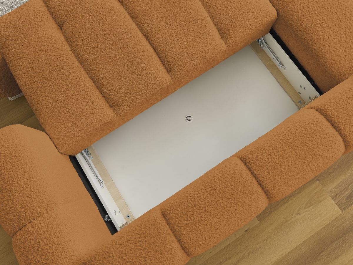 Canapé d'angle convertible FUJI tissu bouclette avec pouf