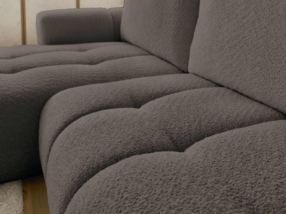 Canapé d'angle convertible FUJI tissu bouclette avec pouf