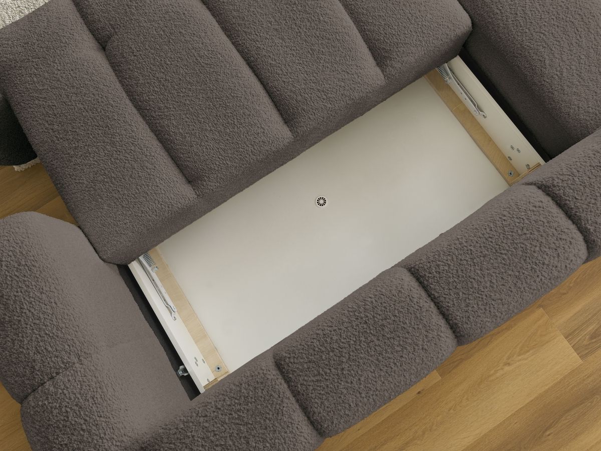 Canapé d'angle convertible FUJI tissu bouclette avec pouf