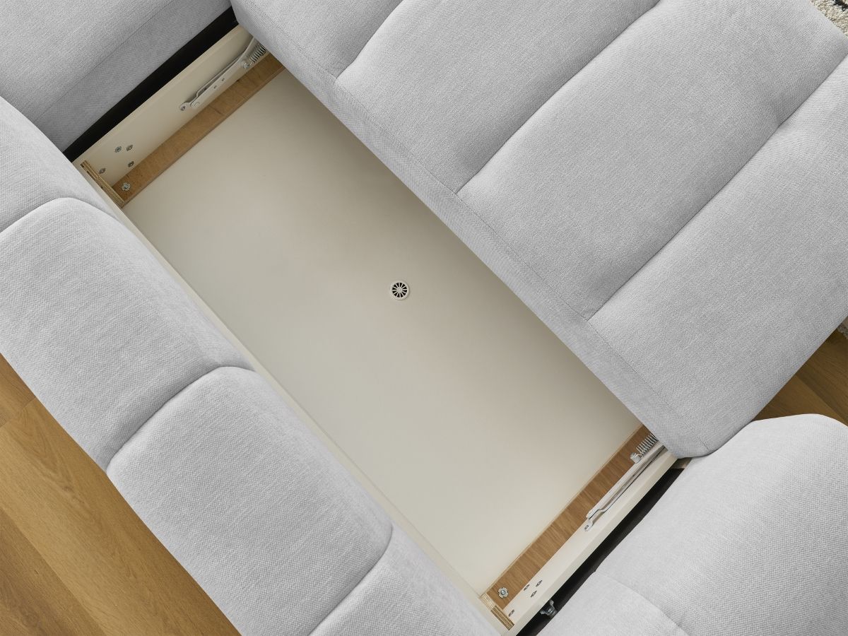 Canapé d'angle convertible FUJI tissu lisse avec pouf