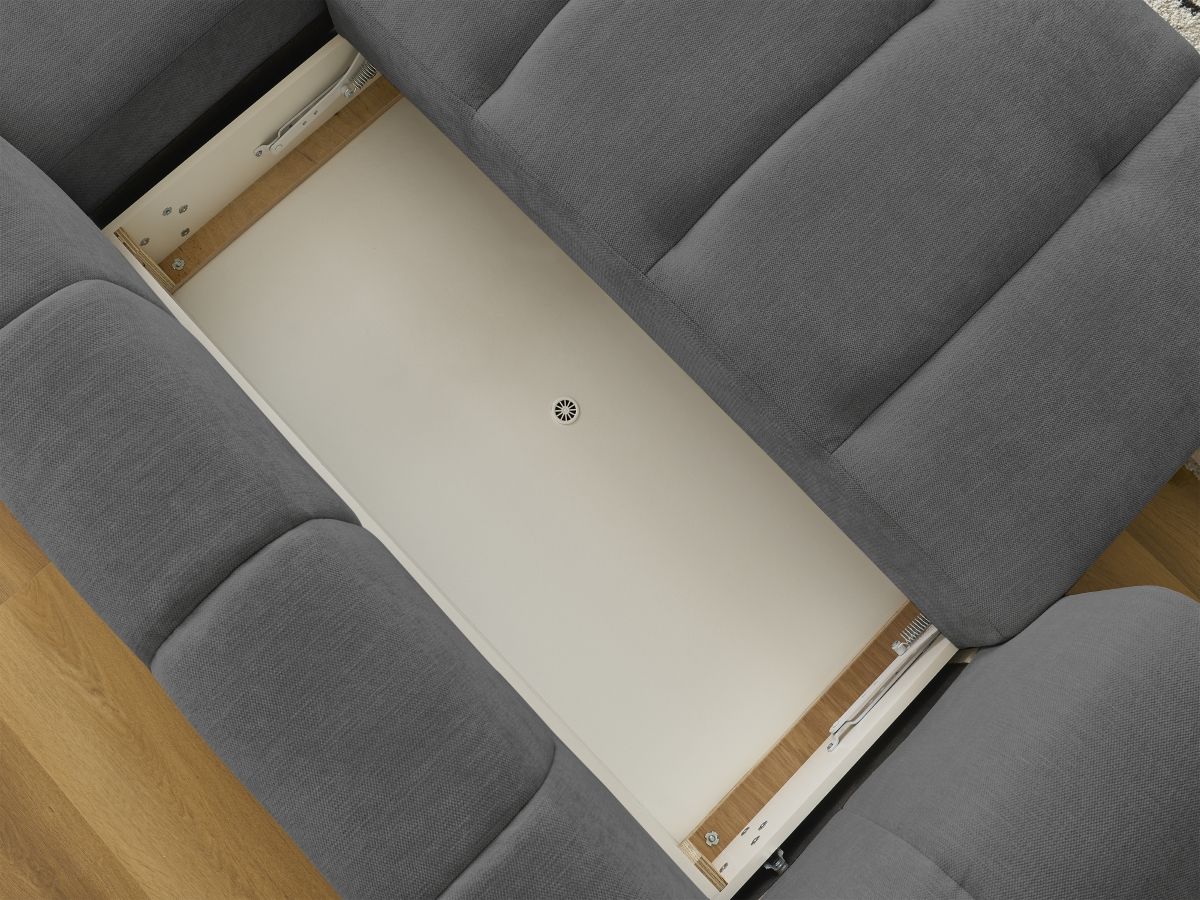 Canapé d'angle convertible FUJI tissu lisse avec pouf