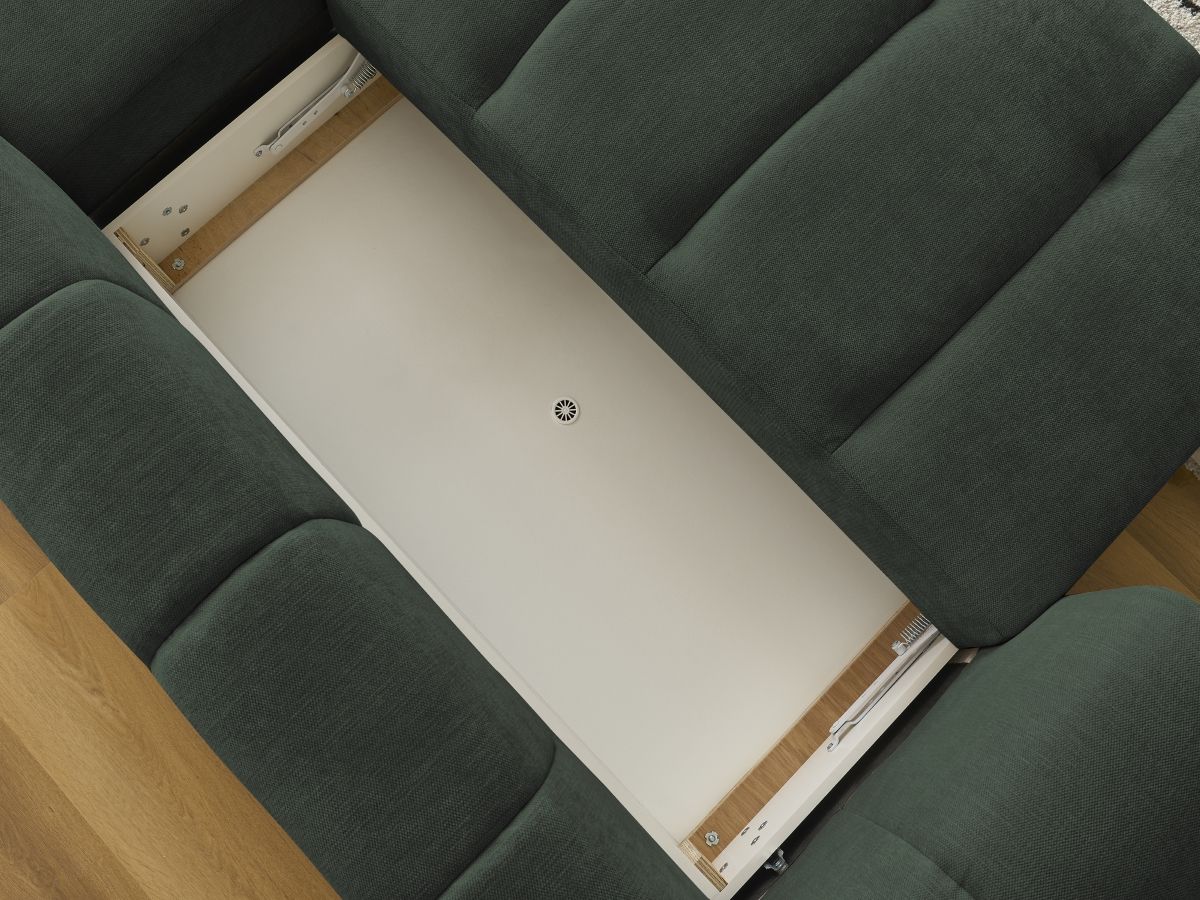 Canapé d'angle convertible FUJI tissu lisse avec pouf