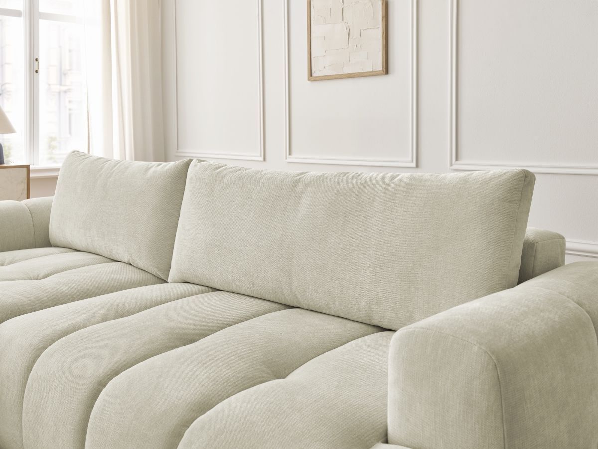 Canapé d'angle convertible FUJI tissu lisse avec pouf