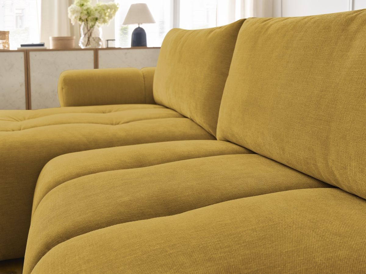 Canapé d'angle fixe EVEREST tissu chiné - Orange - Angle droit - 10 coussins