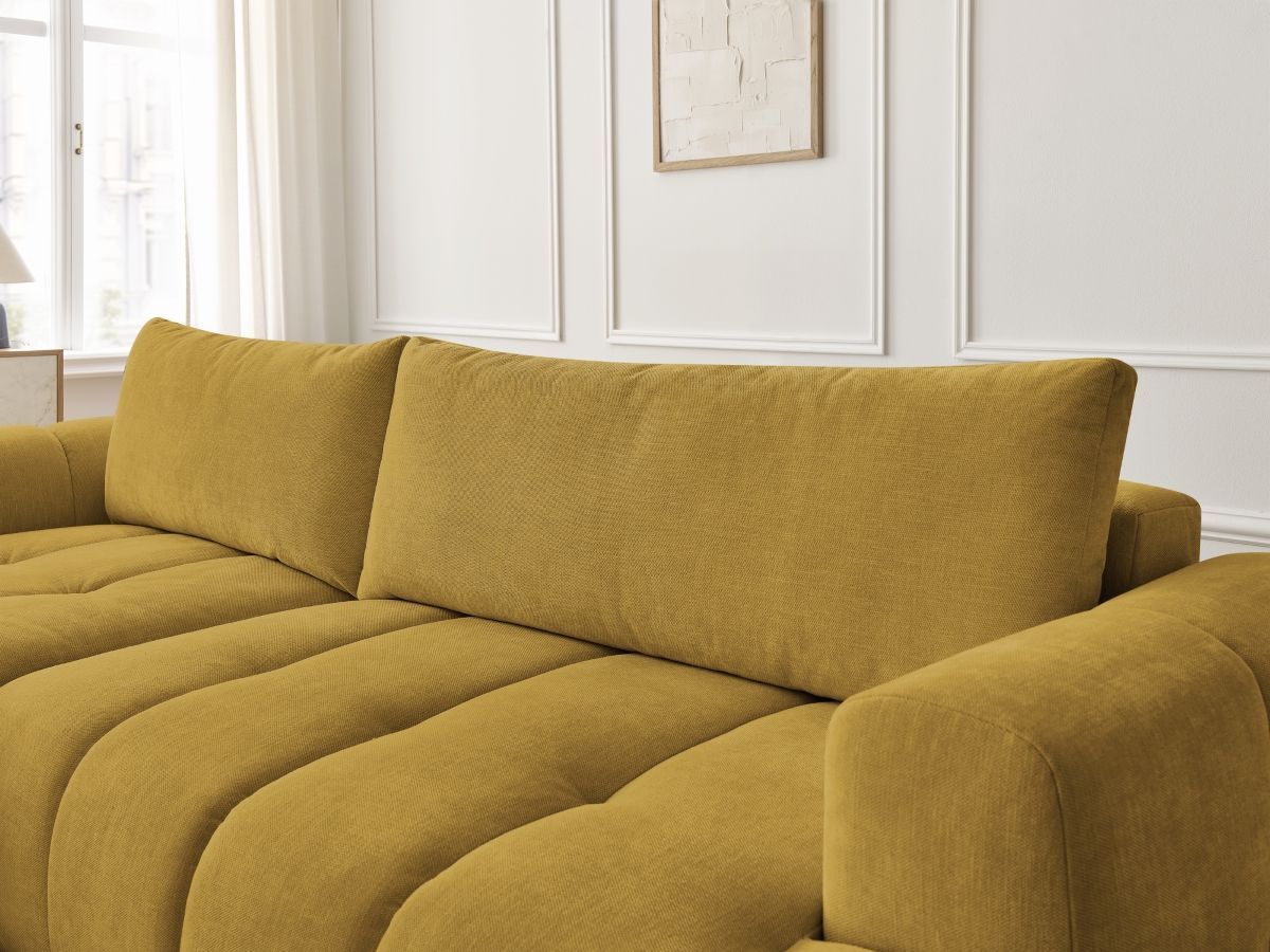 Canapé d'angle fixe EVEREST tissu chiné - Orange - Angle droit - 10 coussins