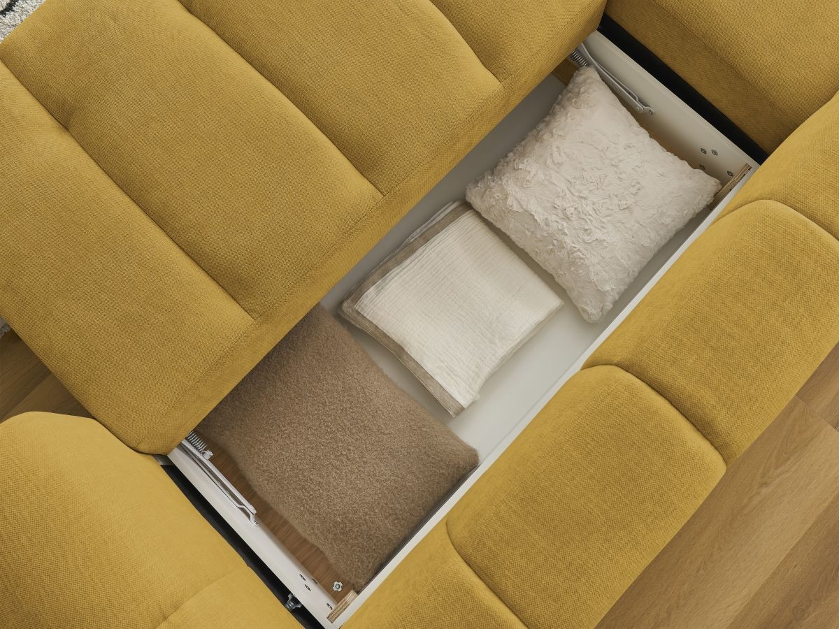 Canapé d'angle fixe EVEREST tissu chiné - Orange - Angle droit - 10 coussins