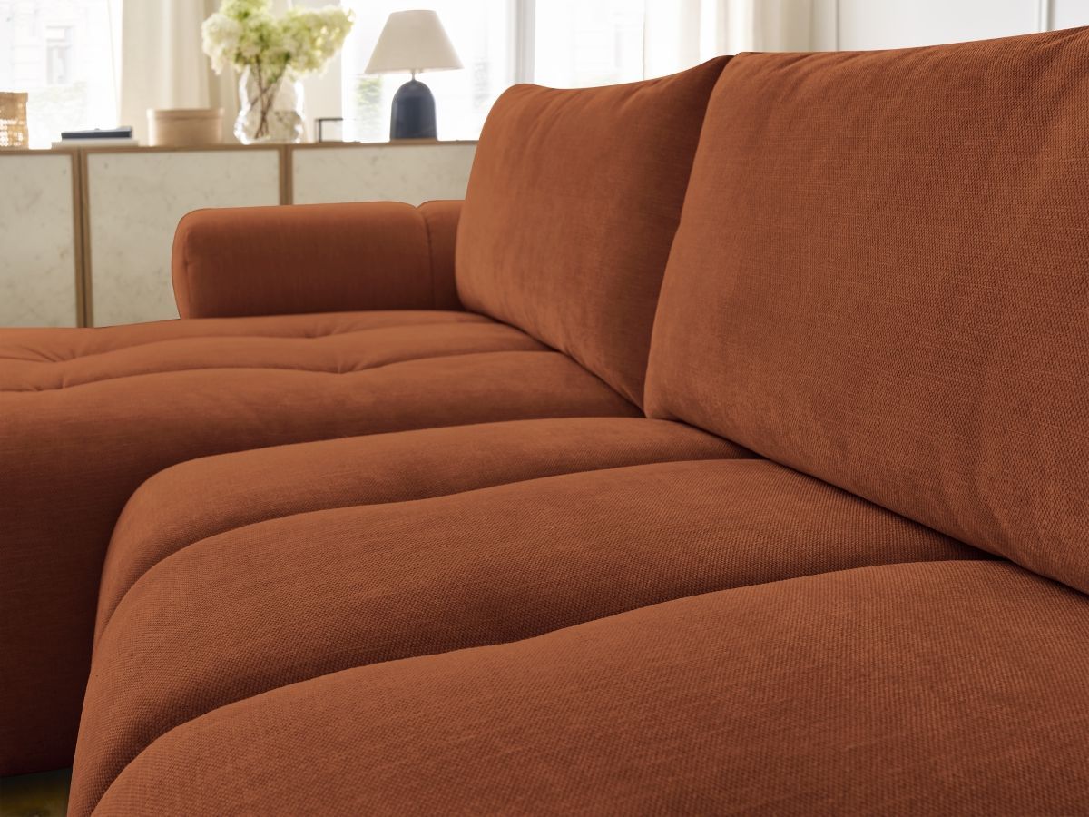 Canapé d'angle fixe EVEREST tissu chiné - Orange - Angle droit - 10 coussins