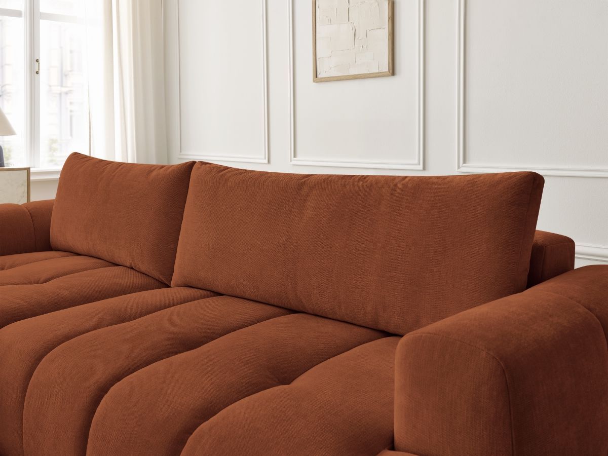 Canapé d'angle fixe EVEREST tissu chiné - Orange - Angle droit - 10 coussins