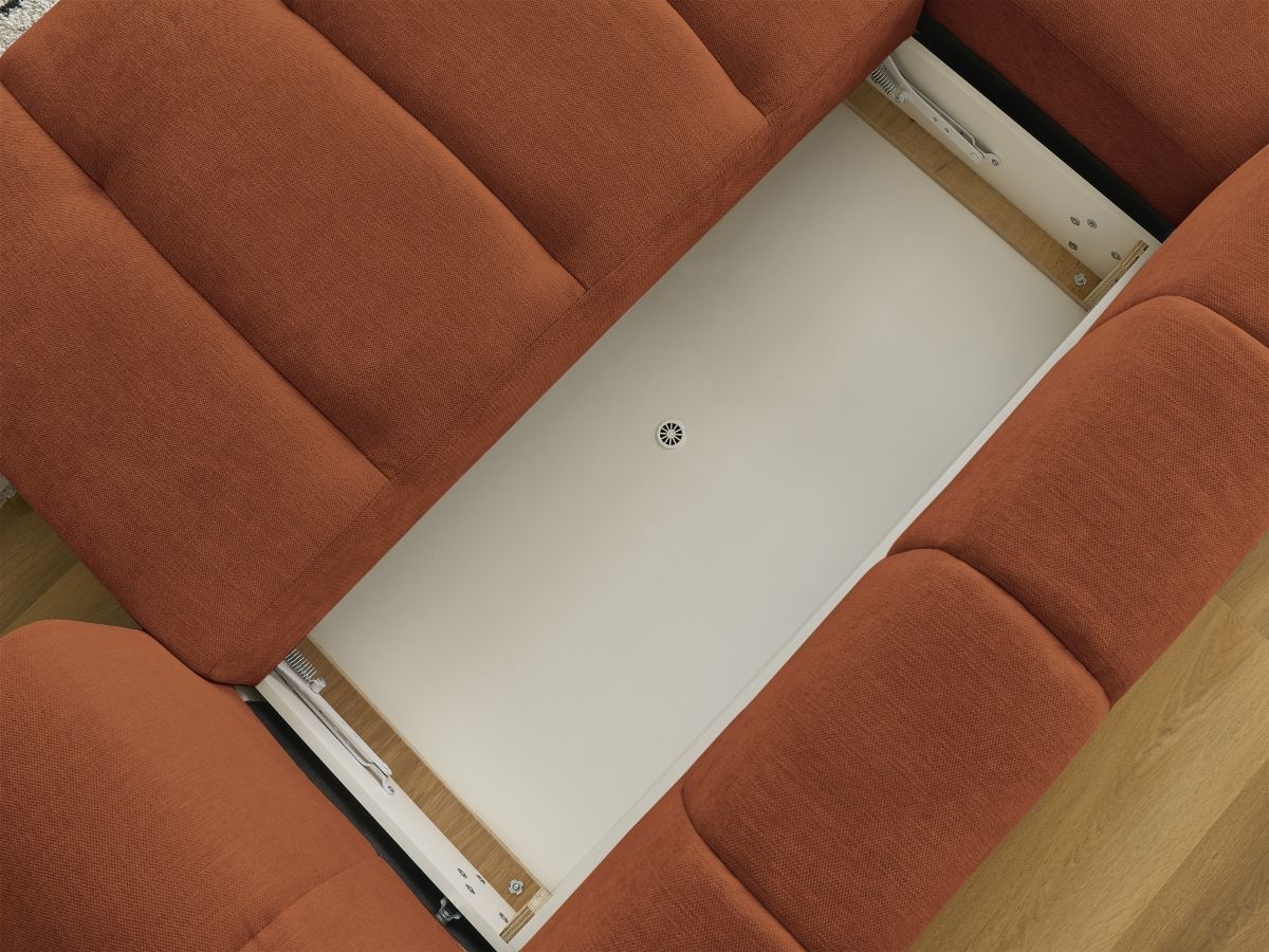 Canapé d'angle fixe EVEREST tissu chiné - Orange - Angle droit - 10 coussins