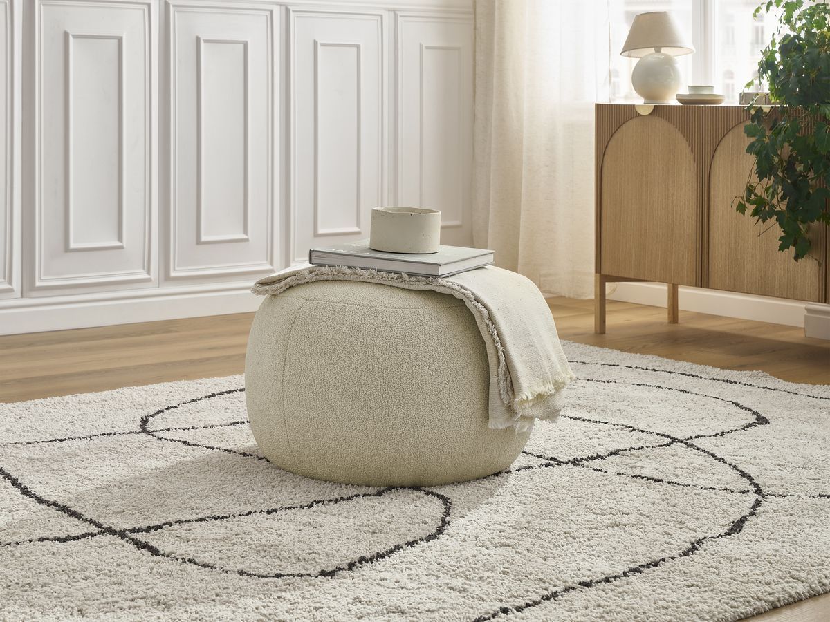 Pouf rond sans plateau HAYDEN tissu bouclette
