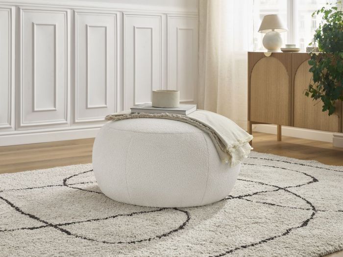 Pouf rond sans plateau HAYDEN tissu bouclette