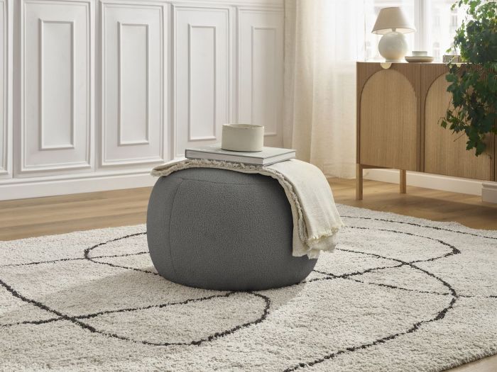 Pouf rond sans plateau HAYDEN tissu bouclette