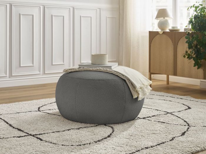 Pouf rond sans plateau HAYDEN tissu bouclette