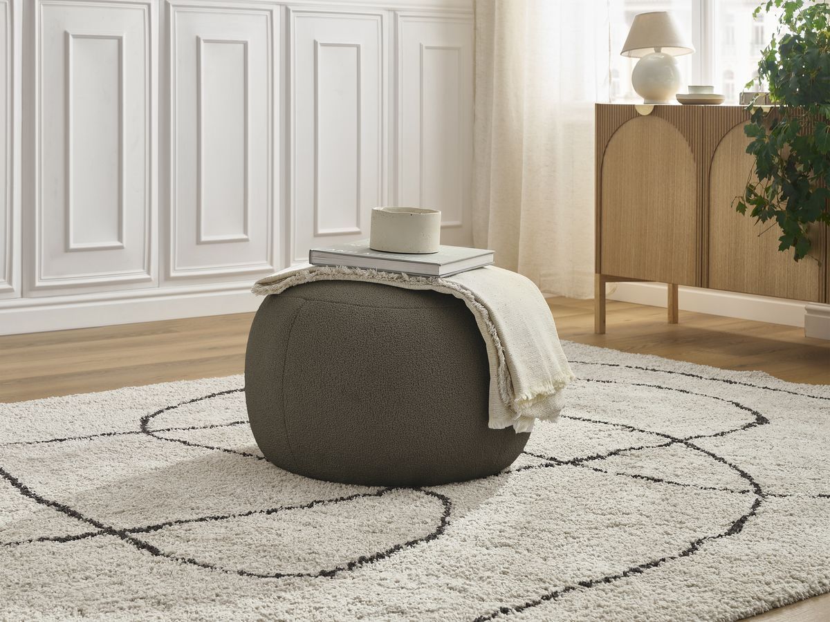 Pouf rond sans plateau HAYDEN tissu bouclette
