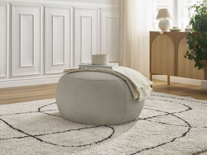 Pouf rond sans plateau HAYDEN tissu bouclette