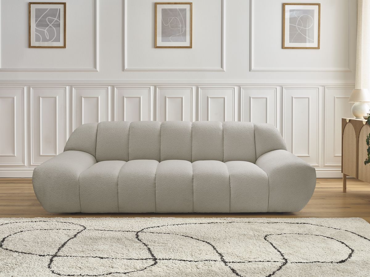 Canapé droit fixe 2 places HAYDEN tissu bouclette taupe BOBOCHIC - Vue supplémentaire 3