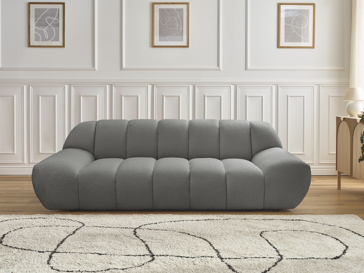 Canapé droit fixe 2 places HAYDEN tissu bouclette gris foncé BOBOCHIC - Vue supplémentaire 3