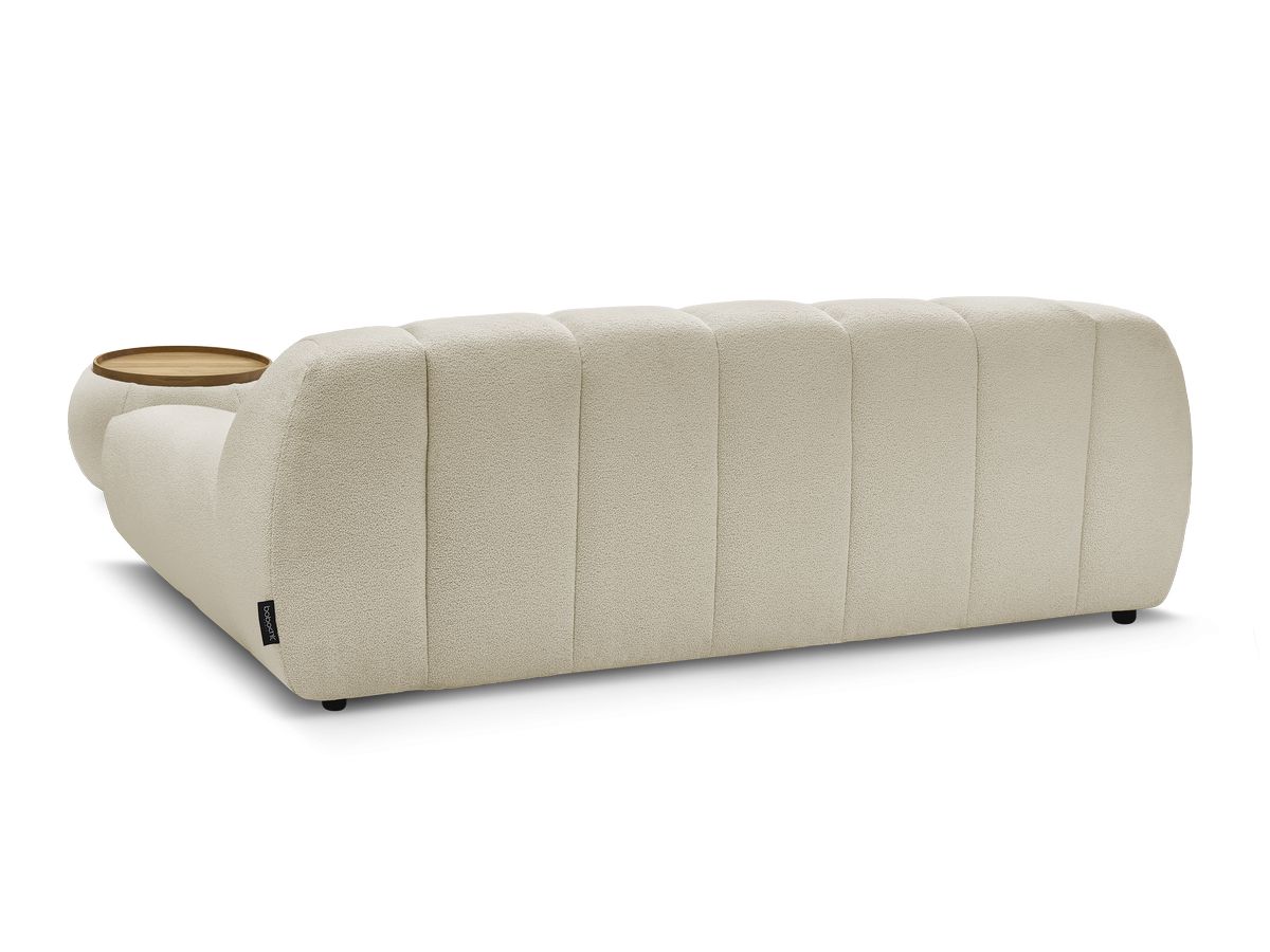 Canapé droit fixe 2 places HAYDEN tissu bouclette avec pouf petit avec plateau