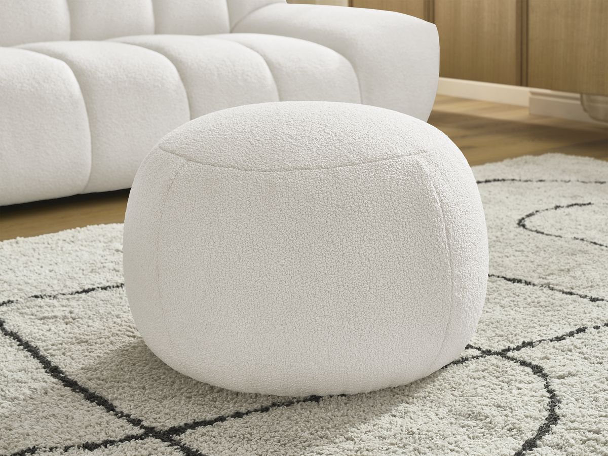 Canapé droit fixe 2 places HAYDEN tissu bouclette avec pouf petit