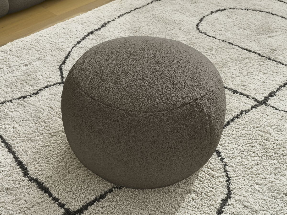 Canapé droit fixe 2 places HAYDEN tissu bouclette avec pouf petit