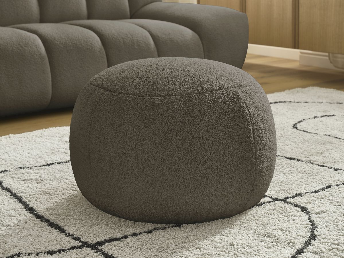 Canapé droit fixe 2 places HAYDEN tissu bouclette avec pouf petit