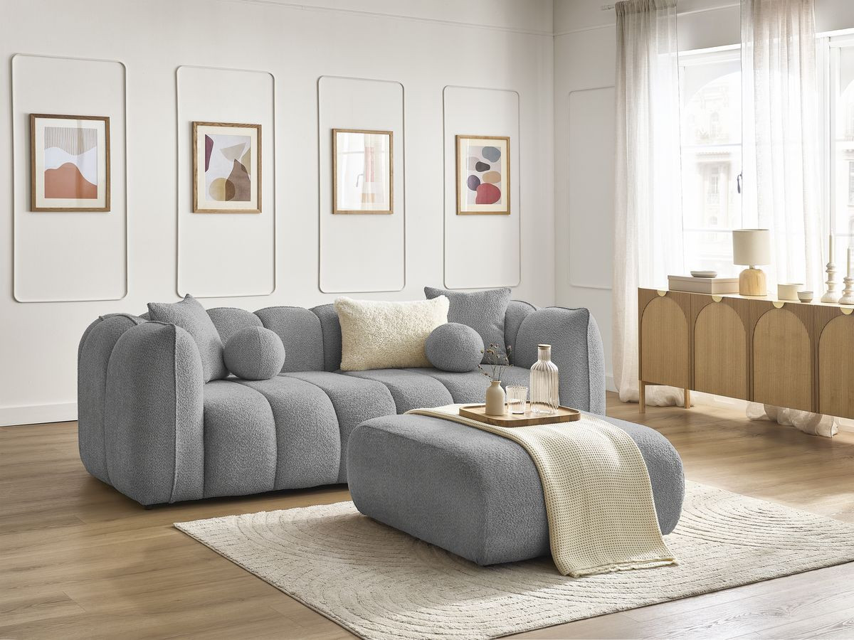 Canapé droit 3 places DENVER avec pouf gris clair