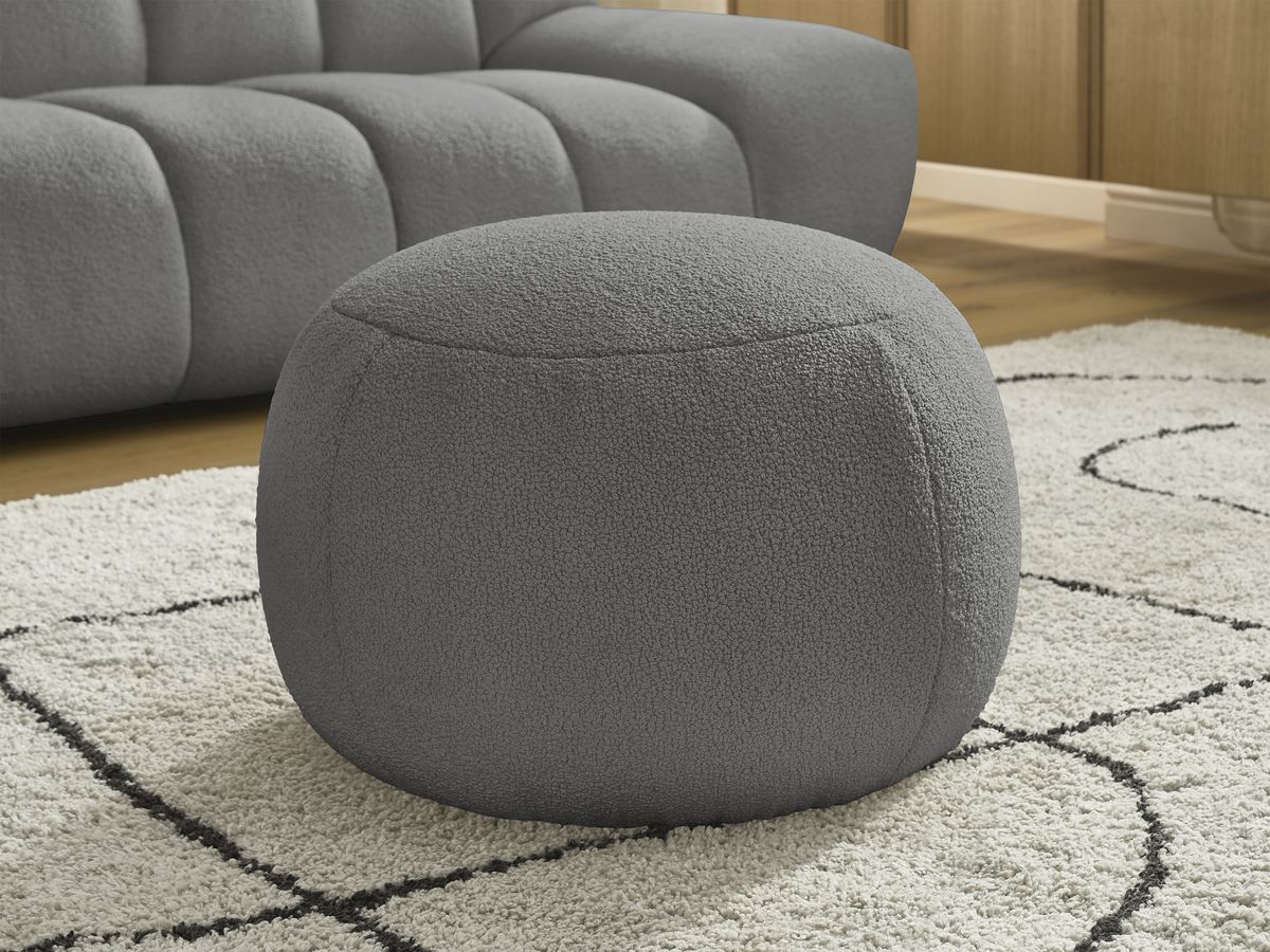 Canapé droit fixe 2 places HAYDEN tissu bouclette avec pouf petit