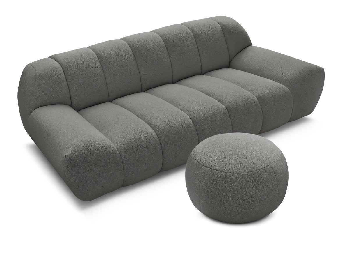 Canapé droit fixe 2 places HAYDEN tissu bouclette avec pouf petit