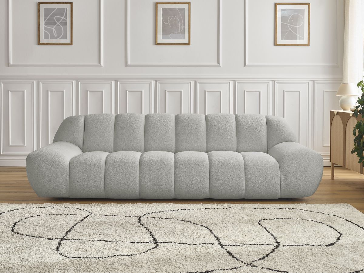 Hayden canapé droit fixe 3 places tissu bouclette gris clair - Vue supplémentaire 3